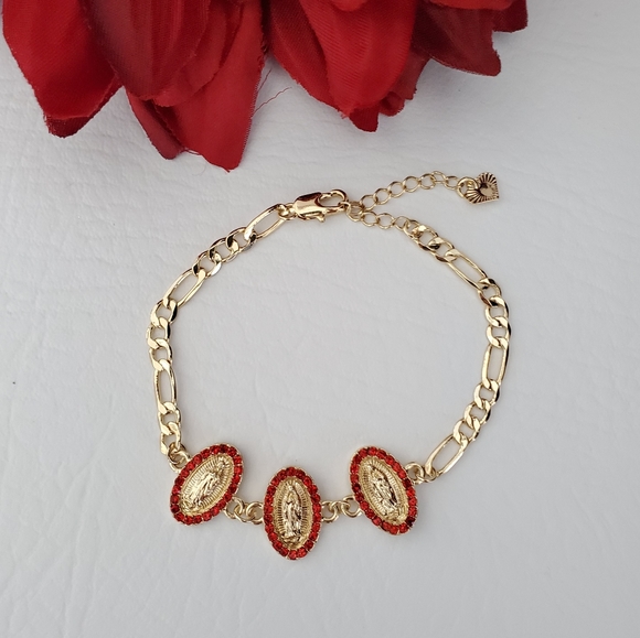 Red Crystal Lady of Guadalupe Gold Plated Necklace & Bracelet - Picture 5 of 7